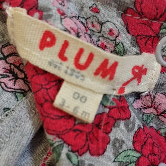 Plum Red Floral Romper with Butterfly Applique 3-6 Months - Picture 5 of 5